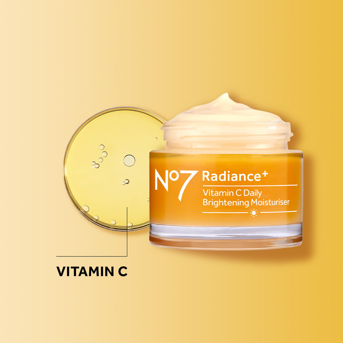 No7 label and ingredients panel, presents brand clarity and active vitamin C