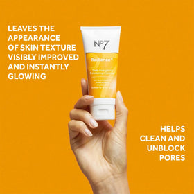No7 products held in hand for size comparison illustrating travel-friendly convenience