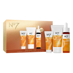 No7 Radiance trio front packaging showing all three products and gift-ready presentation