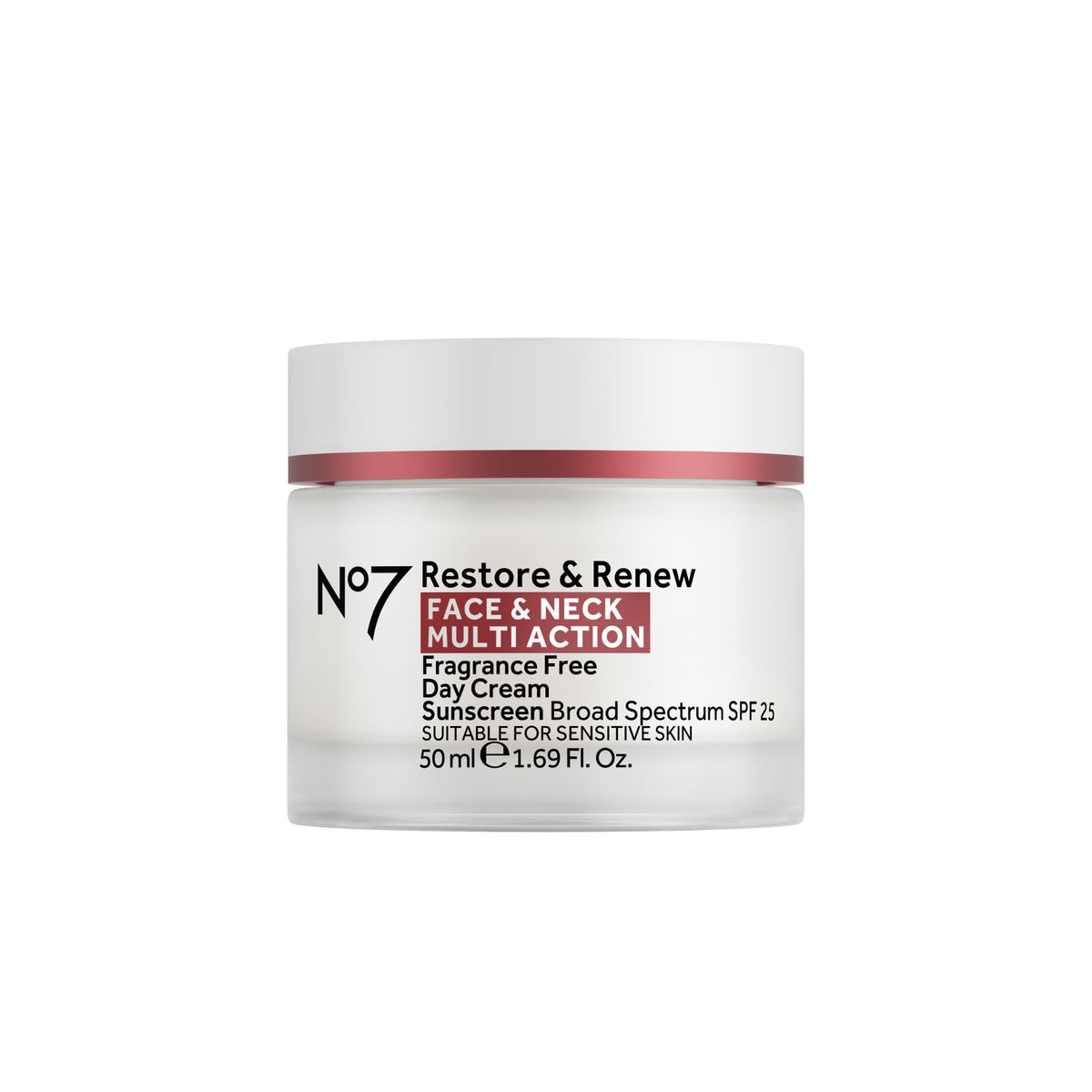 No7 front packaging showing jar and branding, emphasizes trusted skincare