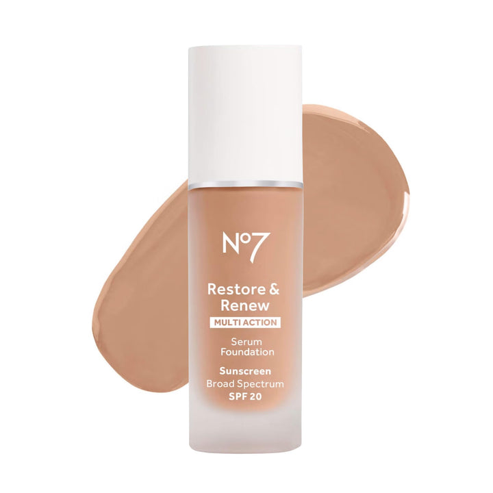 No7 front bottle showing Warm Beige shade and size, promotes even coverage