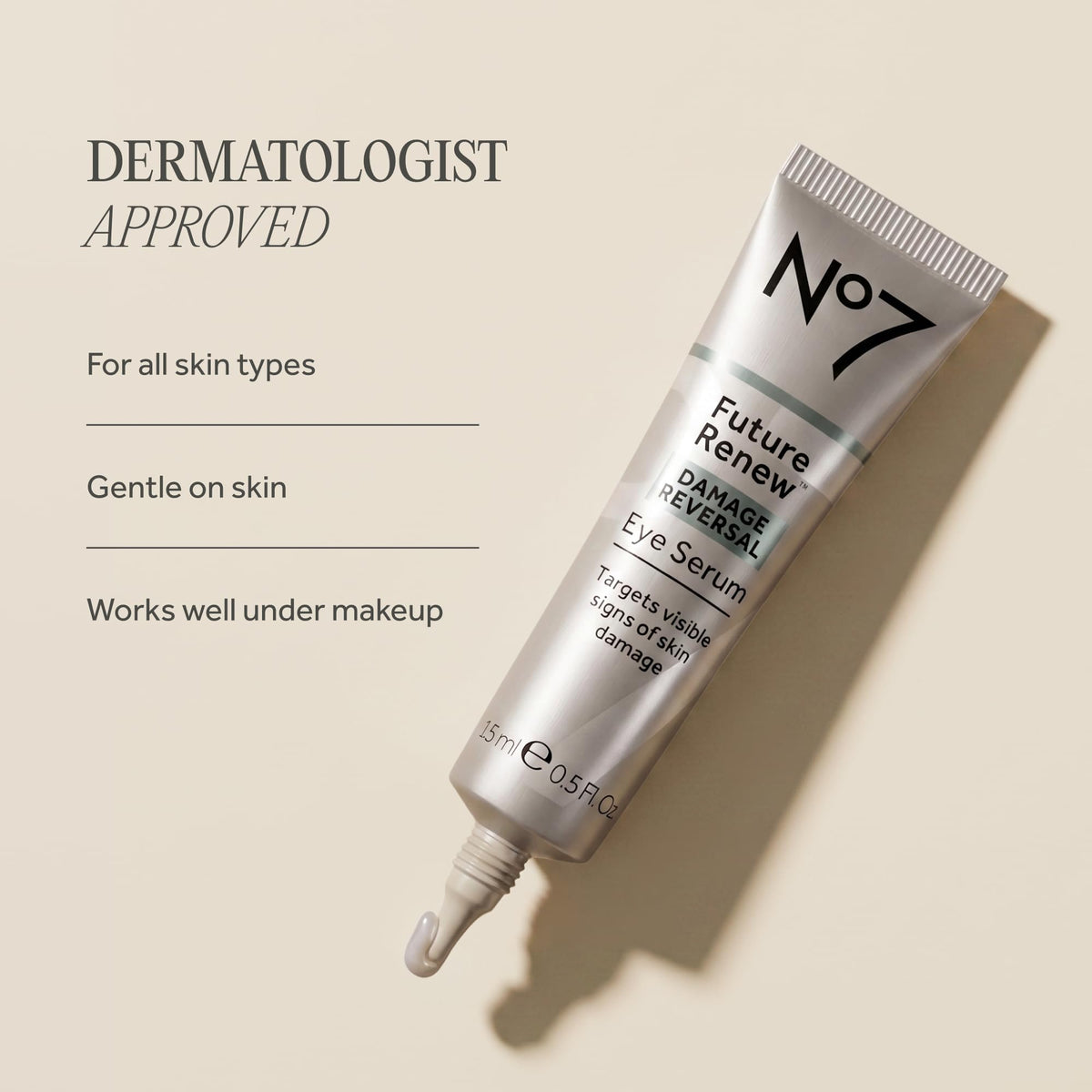 No7 serum on bathroom shelf, lifestyle image promoting daily routine benefit