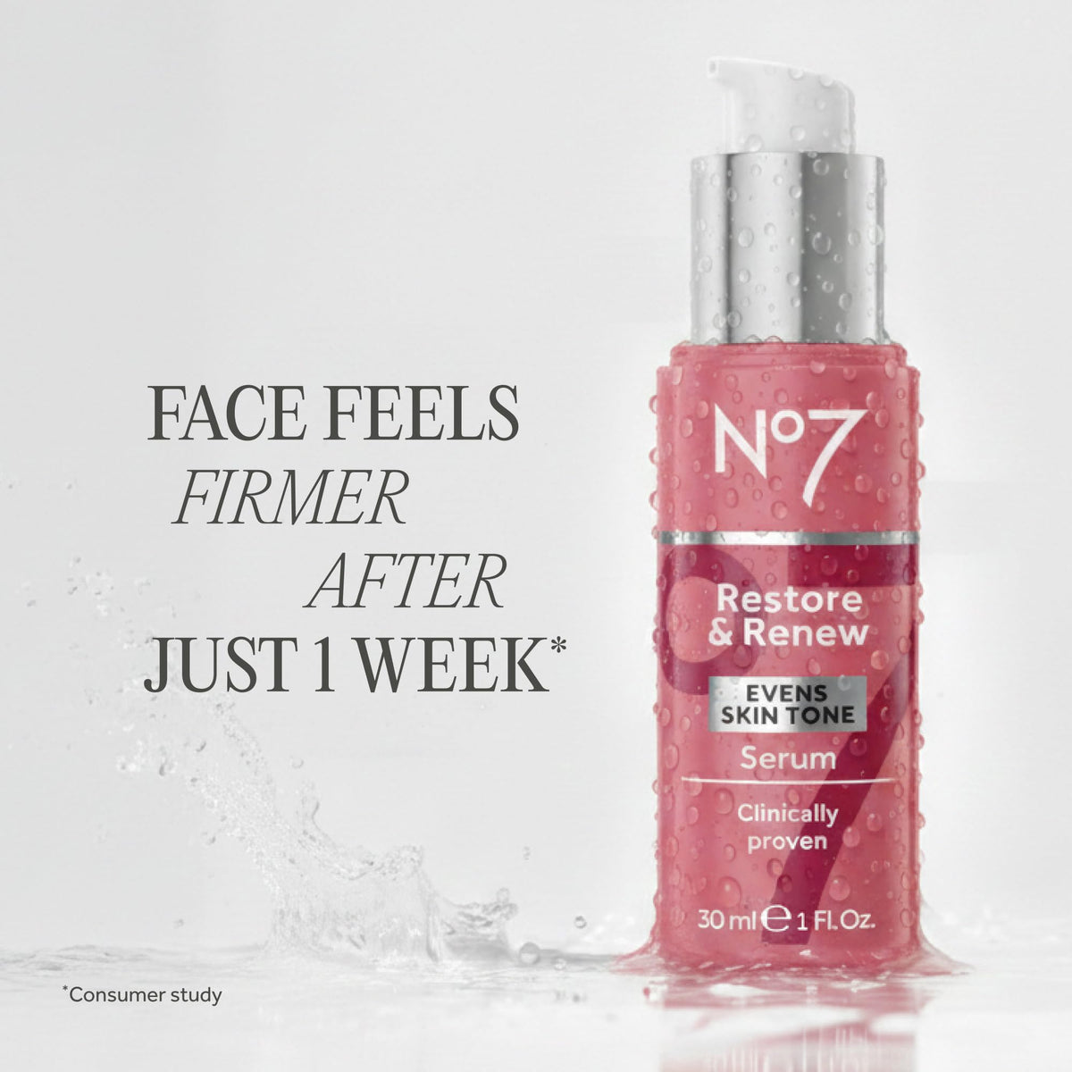 No7 serum texture drop illustrating lightweight absorption and smooth feel