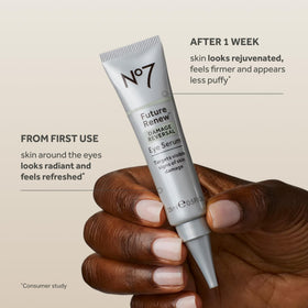No7 serum texture on hand, displays lightweight hydration and fast absorption