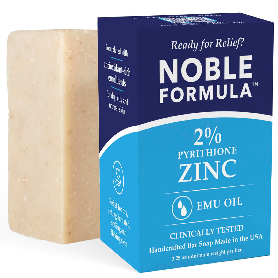 Noble Formula front view of soap bar showing packaging and clear product benefit