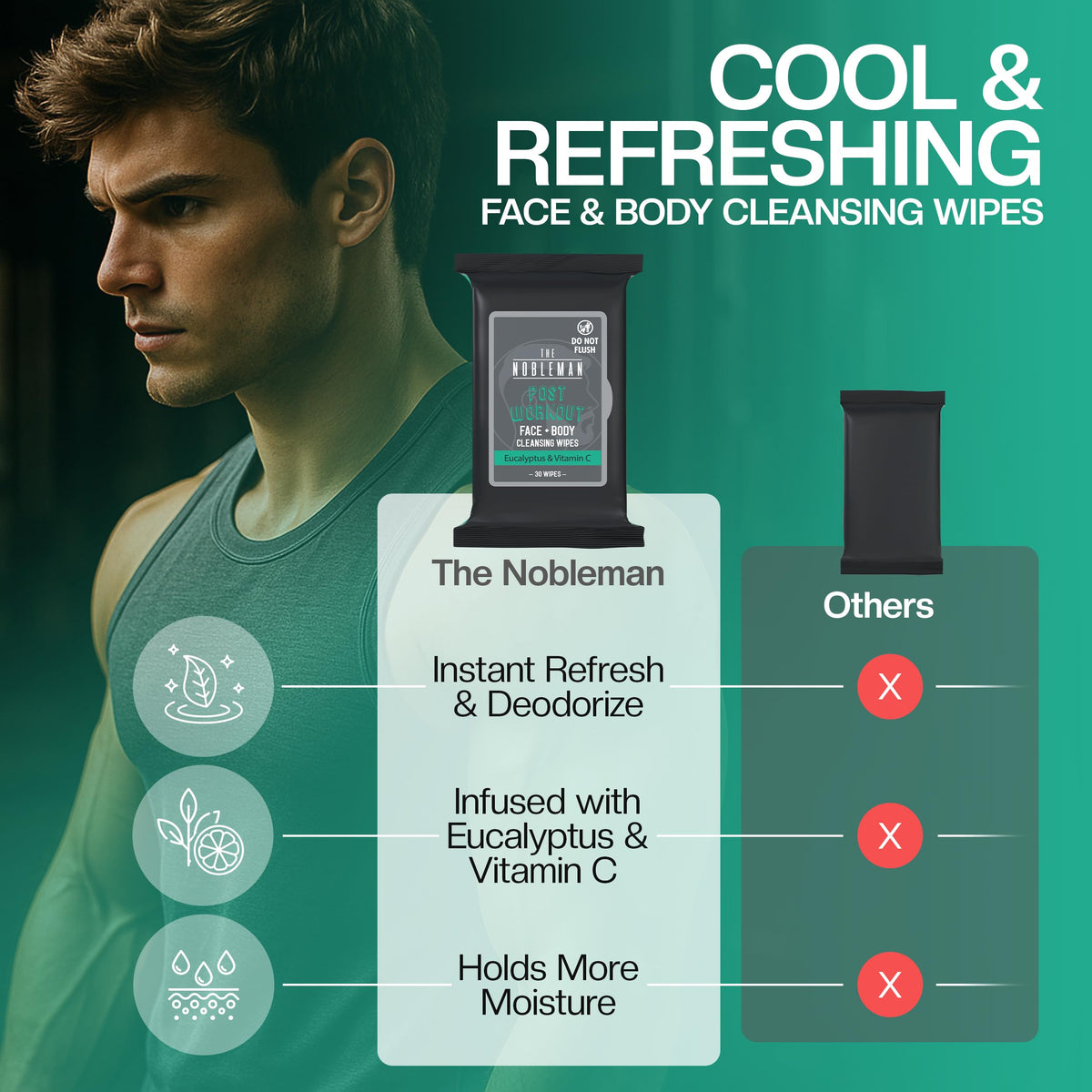Lifestyle scene of using The Nobleman wipes after exercise for instant freshening