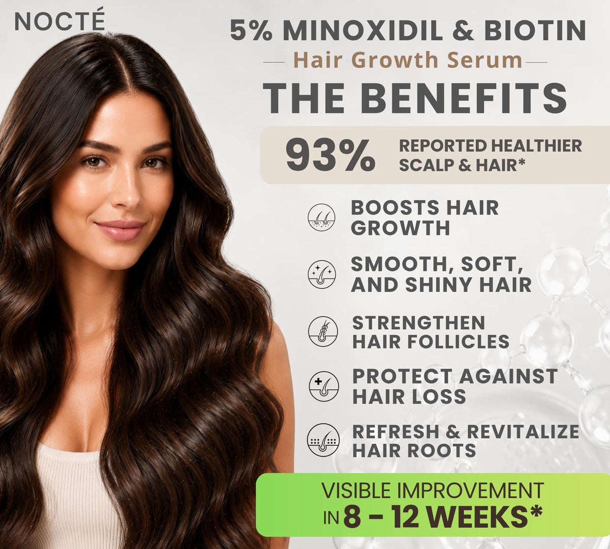 NOCTE serum droplet on scalp texture highlighting fast-absorbing non-greasy benefit