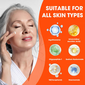 Nodfens close-up ingredient label highlighting vitamin C, peptides and hyaluronic acid benefits
