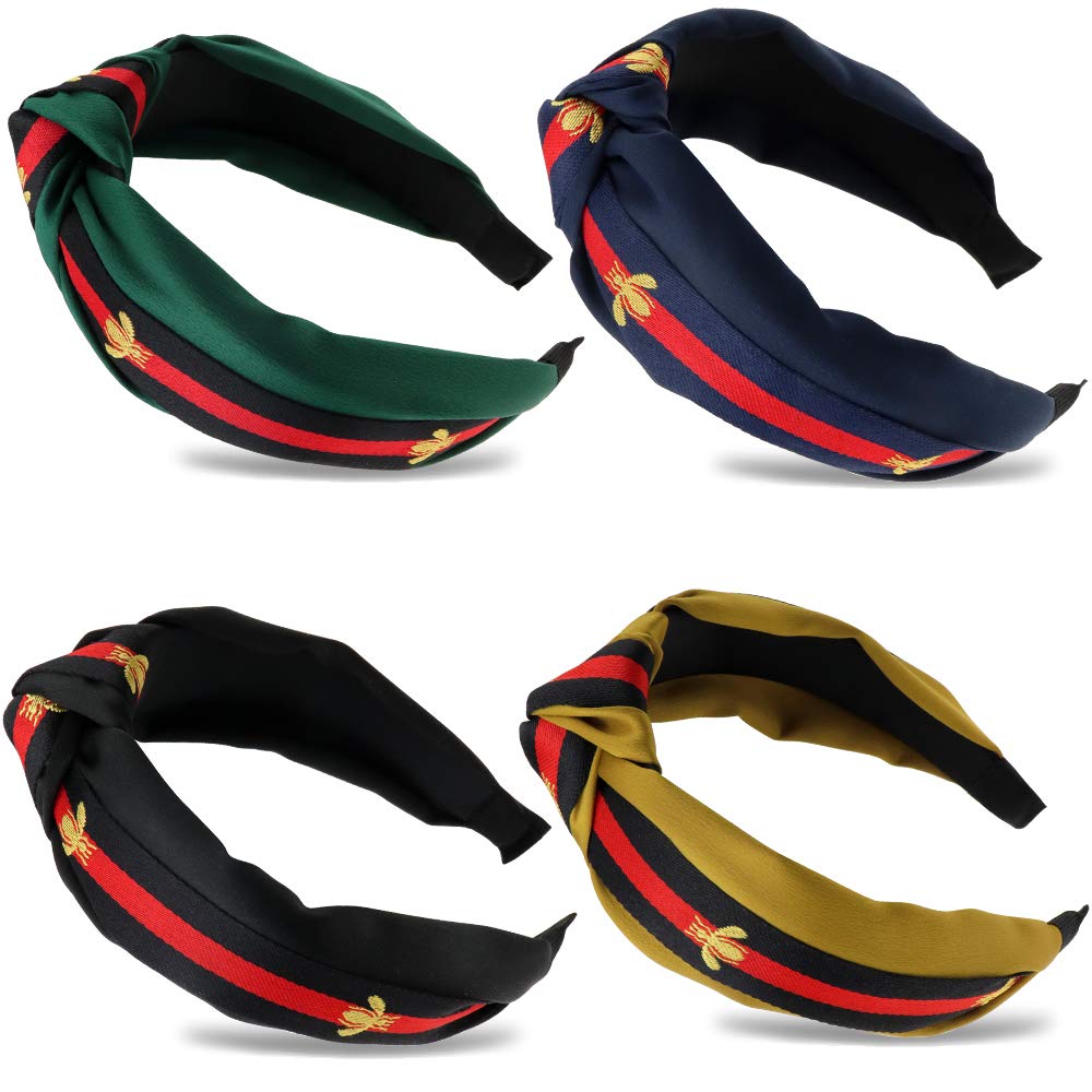 NODG front view of four knotted headbands showing colors and neat finish, stylish convenience