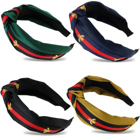 NODG front view of four knotted headbands showing colors and neat finish, stylish convenience