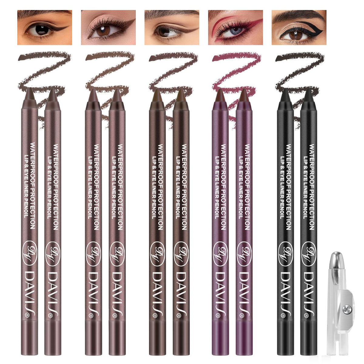 Noerrors front packaging showing five eyeliner shades and dual finishes for versatile looks