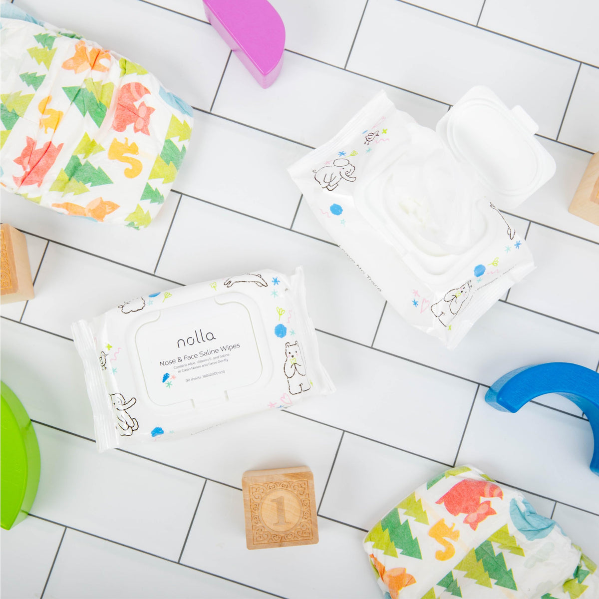 Nolla wipes in stroller pocket for easy on-the-go cleanup