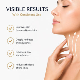 Noni Energy applying cream to neck targeting firmer skin and improved texture