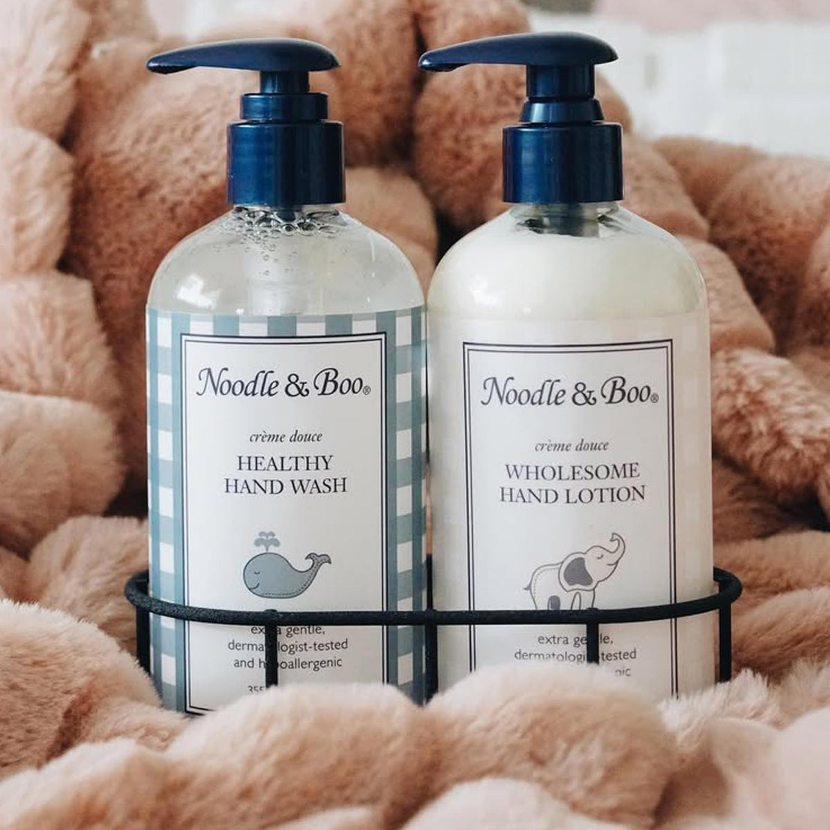 Noodle & Boo bottle on changing table, convenient baby-care benefit