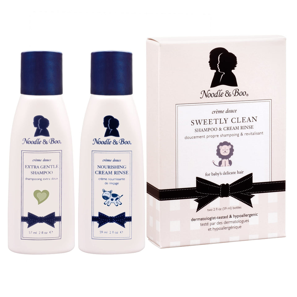 Noodle & Boo front packaging showing both shampoo and cream rinse, reassurance for gentle care