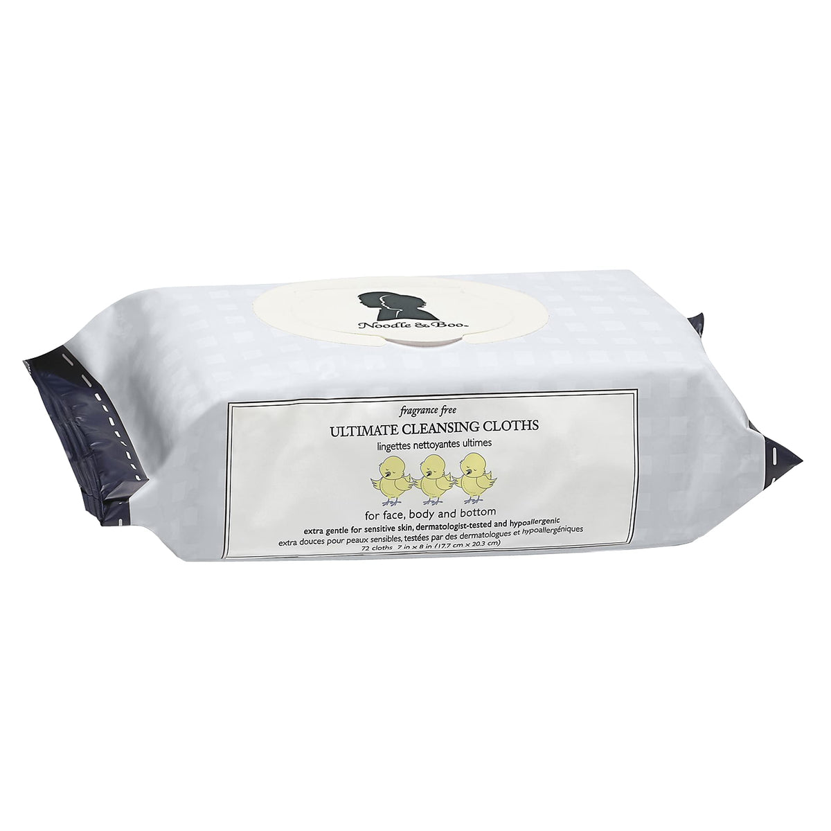 Noodle & Boo front packaging showing 72-count unscented wipes and gentle care