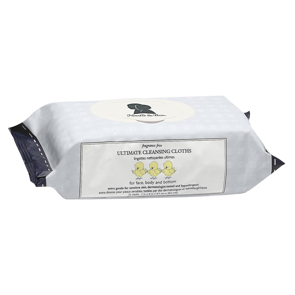 Noodle & Boo front packaging showing 72-count unscented wipes and gentle care