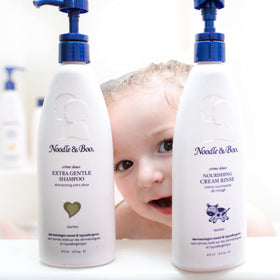 Noodle & Boo shampoo texture on hand illustrating hydration and softness benefit