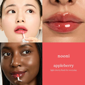 NOONI Appleberry on model lips showing natural tint and glossy definition