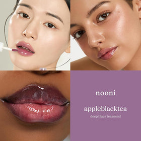 NOONI swatch of Appleblacktea texture showing glossy tint and hydrating sheen