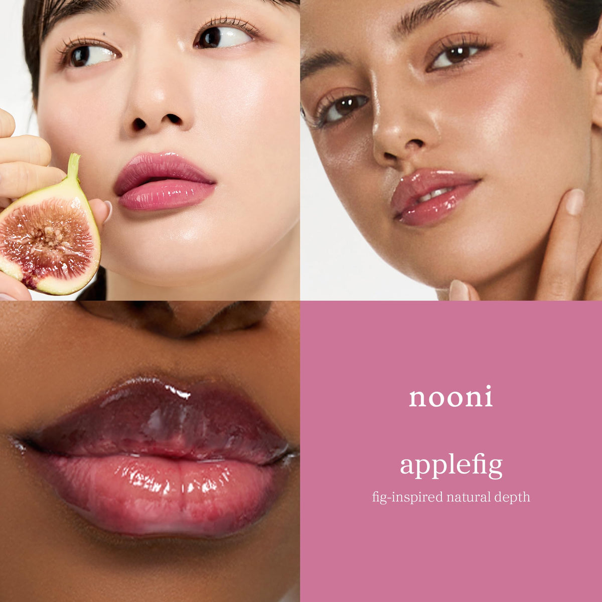 NOONI texture swirl of Applefig lip oil highlighting silky non-sticky formula
