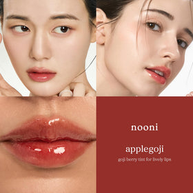 NOONI close-up texture of lip oil showing glossy, non-sticky finish and shine