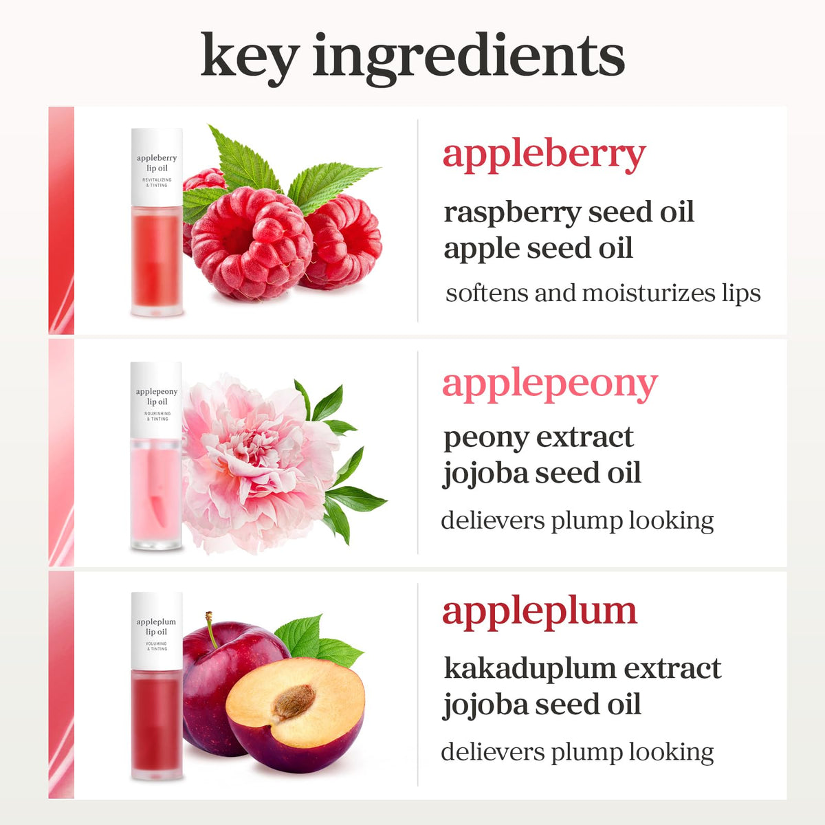 NOONI appleplum on lips in use creating fuller-looking, dewy lips benefit