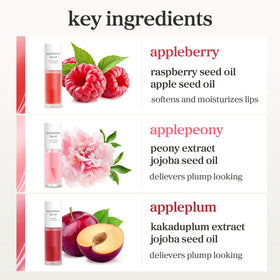 NOONI appleplum on lips in use creating fuller-looking, dewy lips benefit