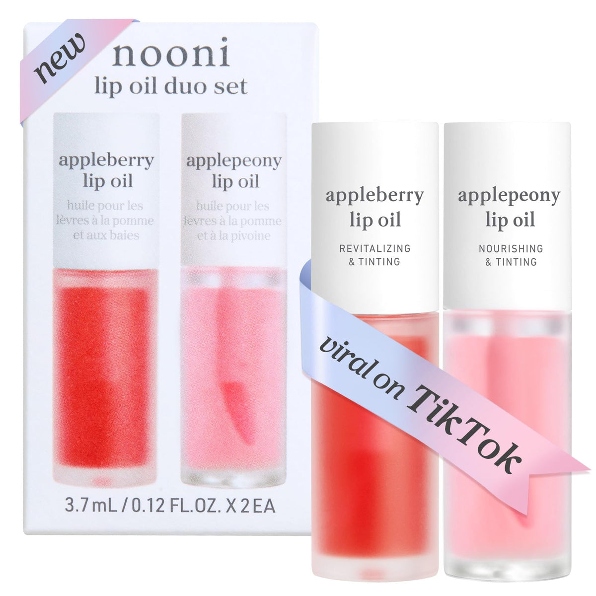 NOONI front packaging showing Appleberry and Applepeony shades with compact benefit