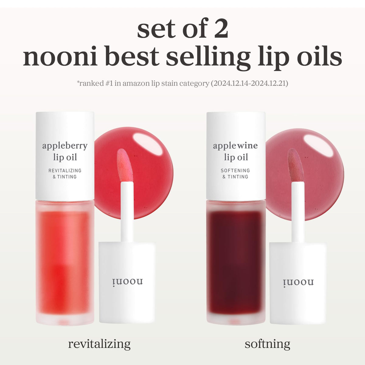 NOONI gloss applied on lips displaying sheer tint and plumping visual benefit