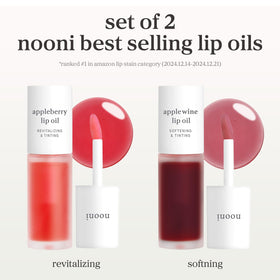 NOONI gloss applied on lips displaying sheer tint and plumping visual benefit
