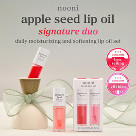 NOONI close-up applicator and lip oil texture highlighting smooth glide benefit