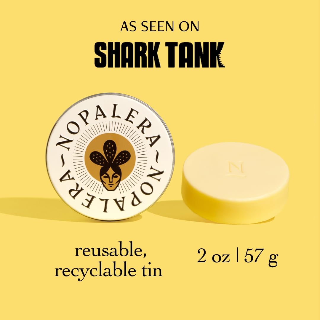 Nopalera open tin with solid bar revealing portable, spill-free format
