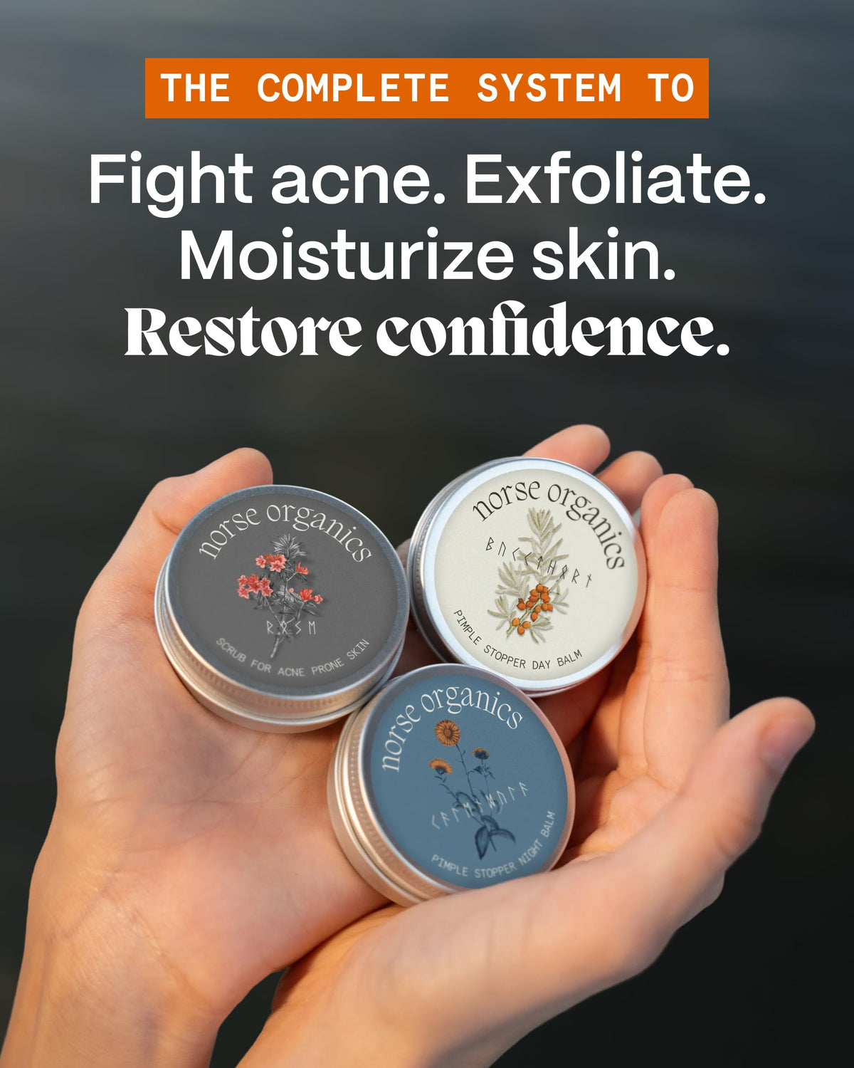 Norse Organics Acne Night Balm jar detail highlighting beeswax base and botanical blend
