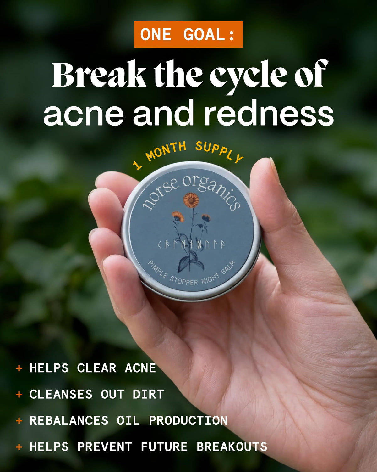 Norse Organics applied during night routine calming redness while you sleep