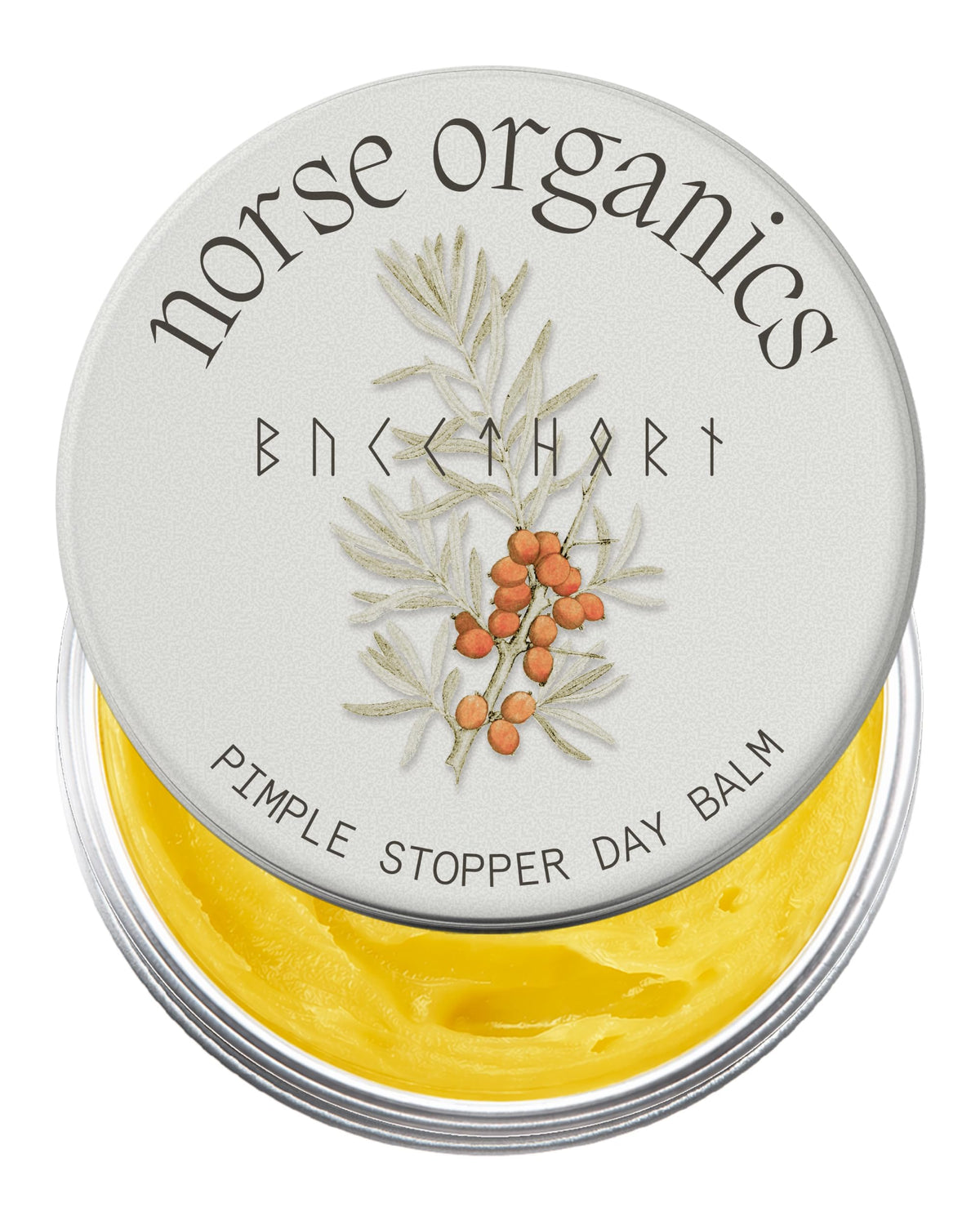Norse Organics front jar showing product and compact size for travel