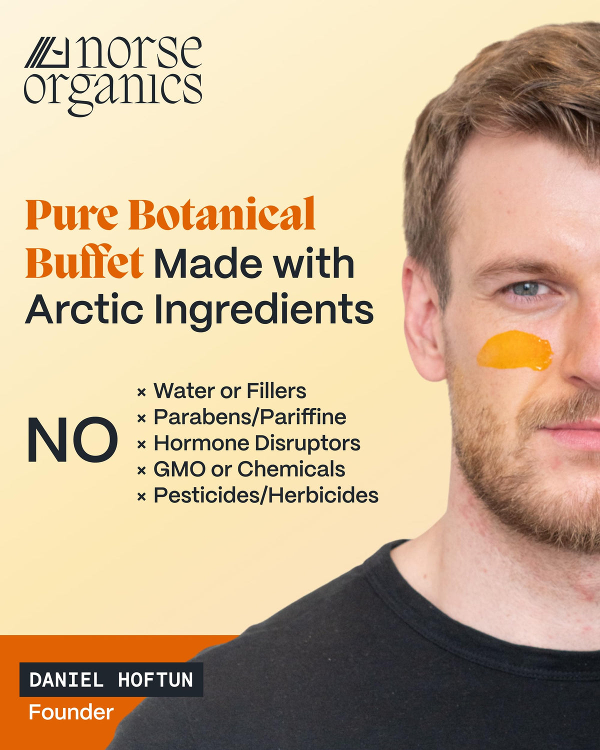 Norse Organics natural ingredients display with herbs and beeswax benefits