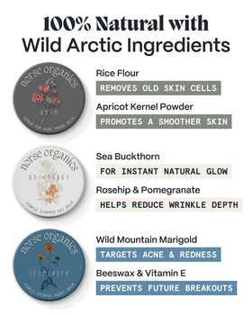 Norse Organics Acne Night Balm on fingers showing easy spot-application and soothing action