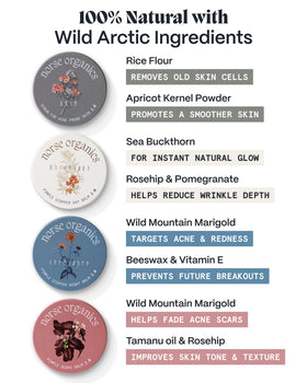 Norse Organics Powder Scrub texture in palm demonstrating gentle exfoliation