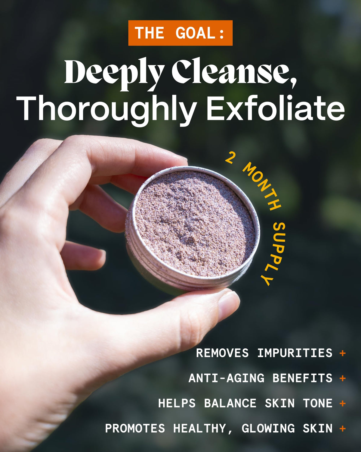 Norse Organics paste texture in palm demonstrating customizable exfoliation