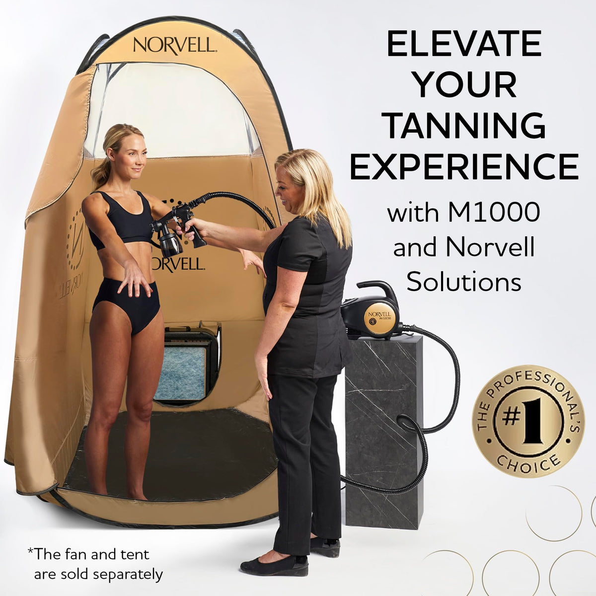 Spray tan application in studio with Norvell equipment delivering smooth coverage