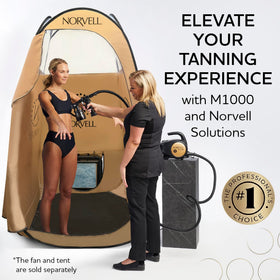 Spray tan application in studio with Norvell equipment delivering smooth coverage