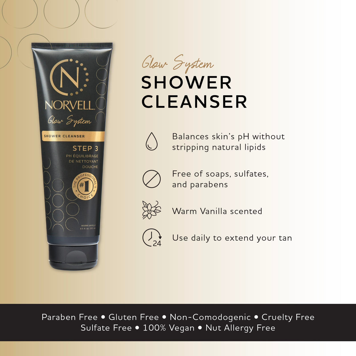 Norvell back label with ingredients and directions for gentle post-tan care