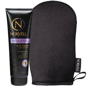 Norvell bundle front packaging showing lotion and mitt with polished presentation and convenience