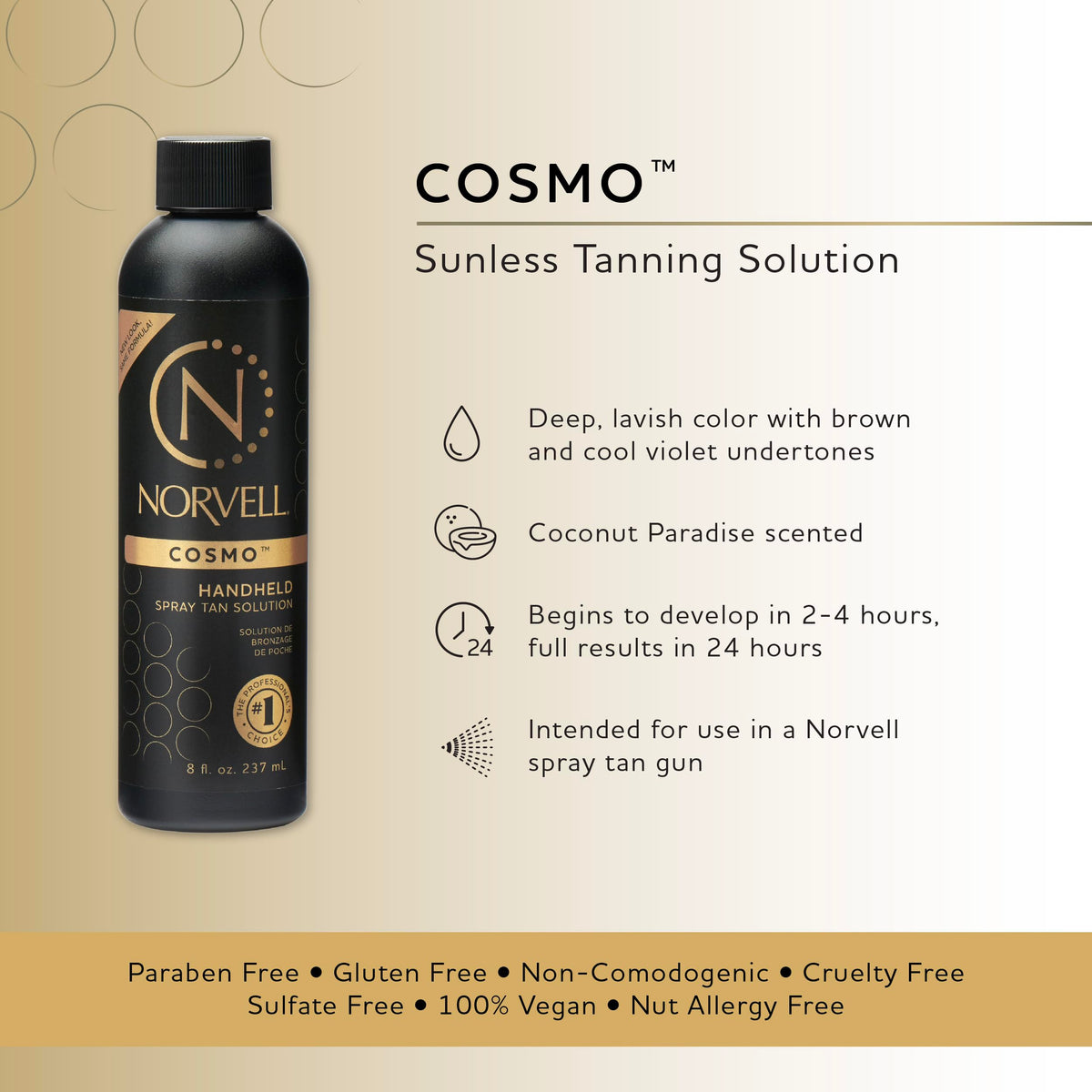 Norvell Cosmo label details highlighting clean-beauty features