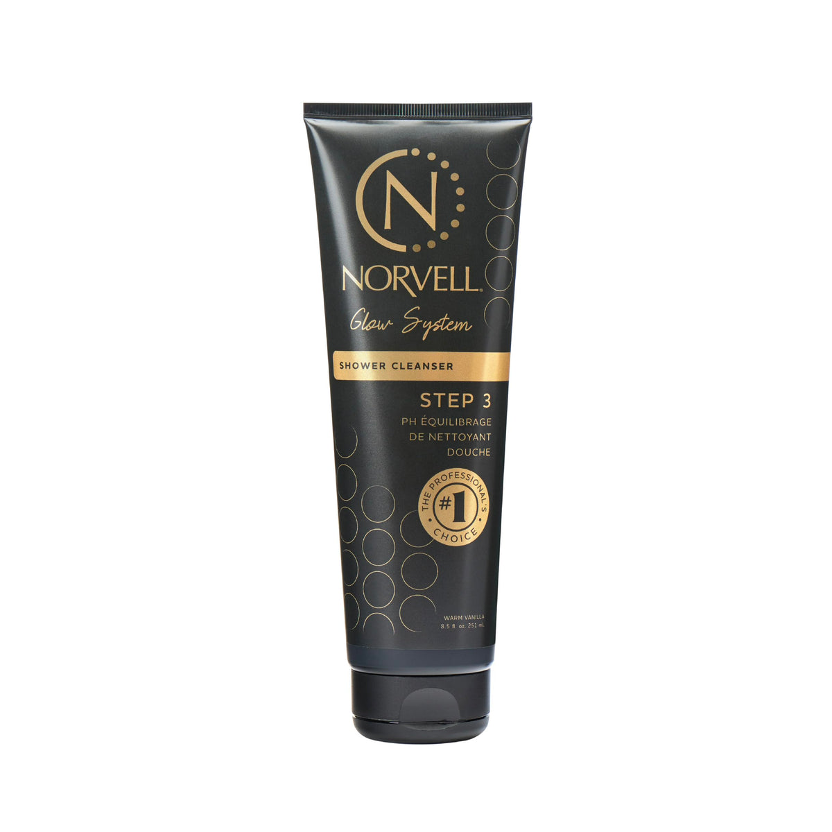 Norvell front bottle showing product label and benefit of tan preservation
