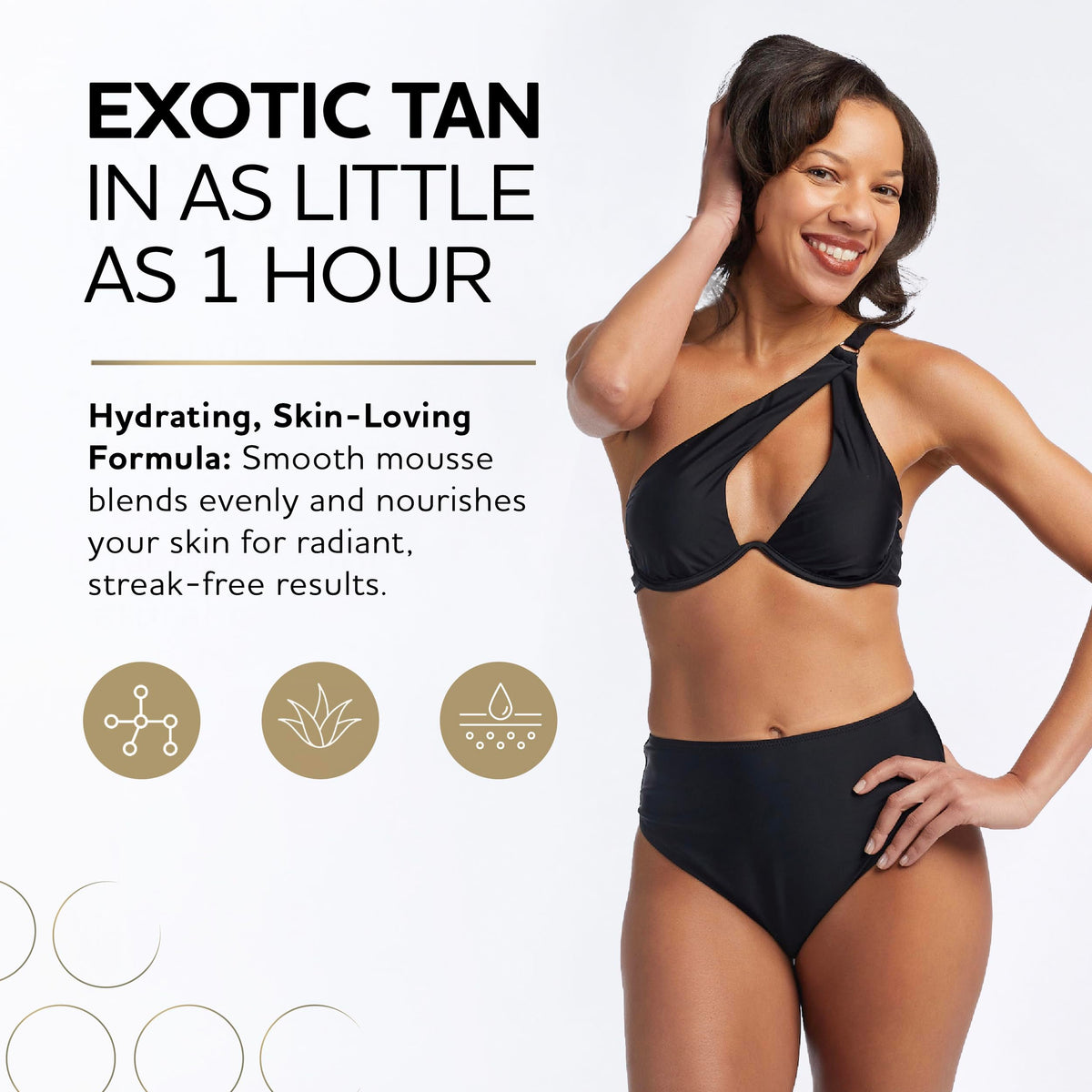 Norvell lifestyle beach ready model displaying natural sunless bronze for confidence