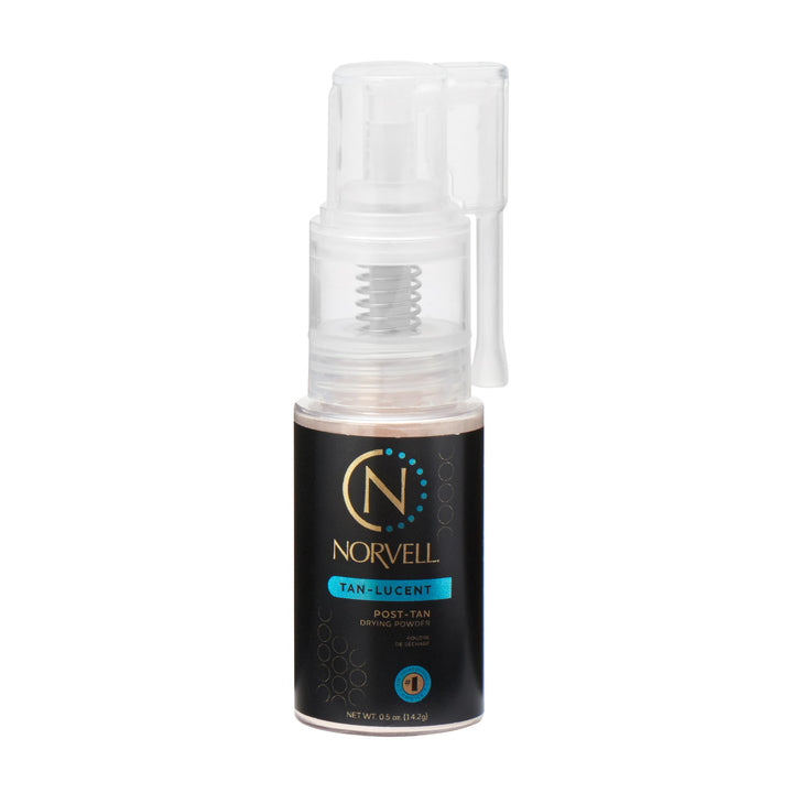 Norvell Tan-Lucent front packaging showing compact finishing powder and branding benefit