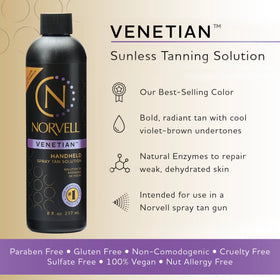 Norvell label close-up highlighting Vio7 pigments for natural-looking bronze