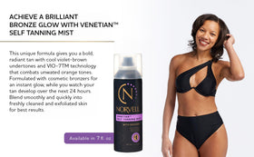 Norvell bottle staged on beach towel suggesting sunless bronze lifestyle benefit